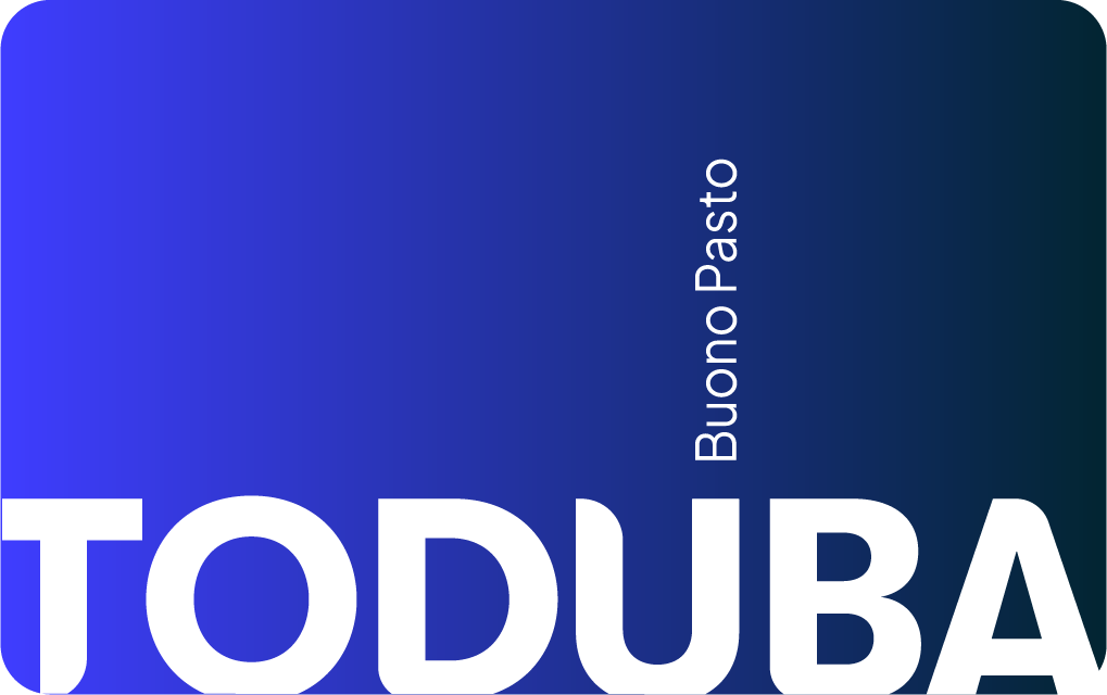 Carta Buono Pasto Toduba con logo bianco su sfondo sfumato dal blu al blu scuro
